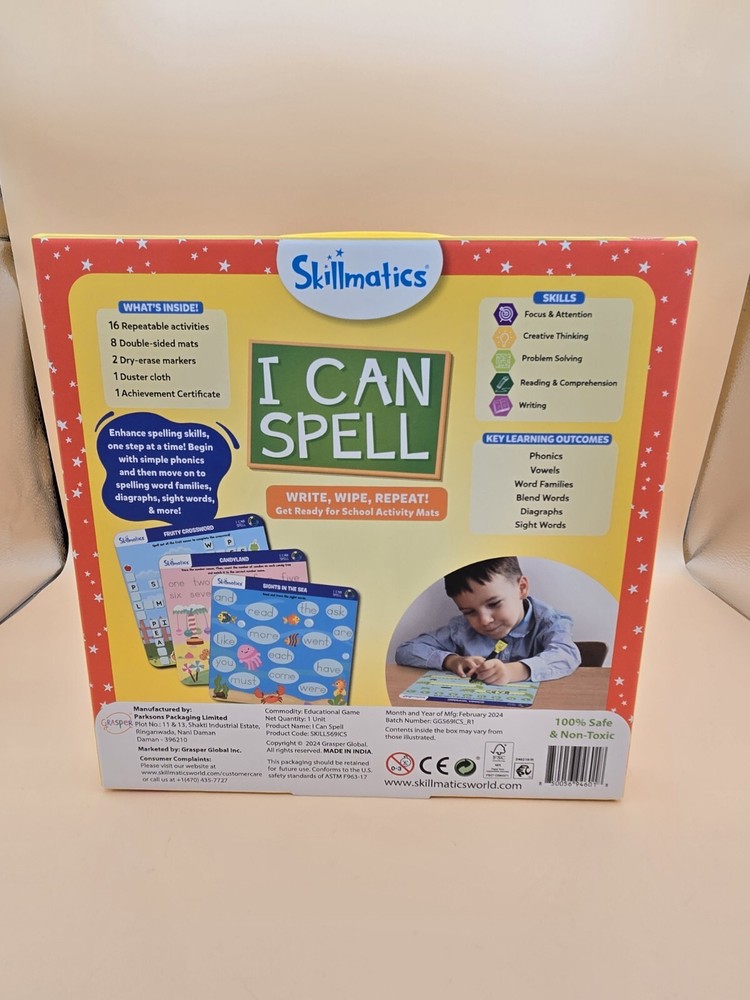 Skillmatics "I Can Spell" Write, Wipe, Repeat Activity Mats 3-6 Years