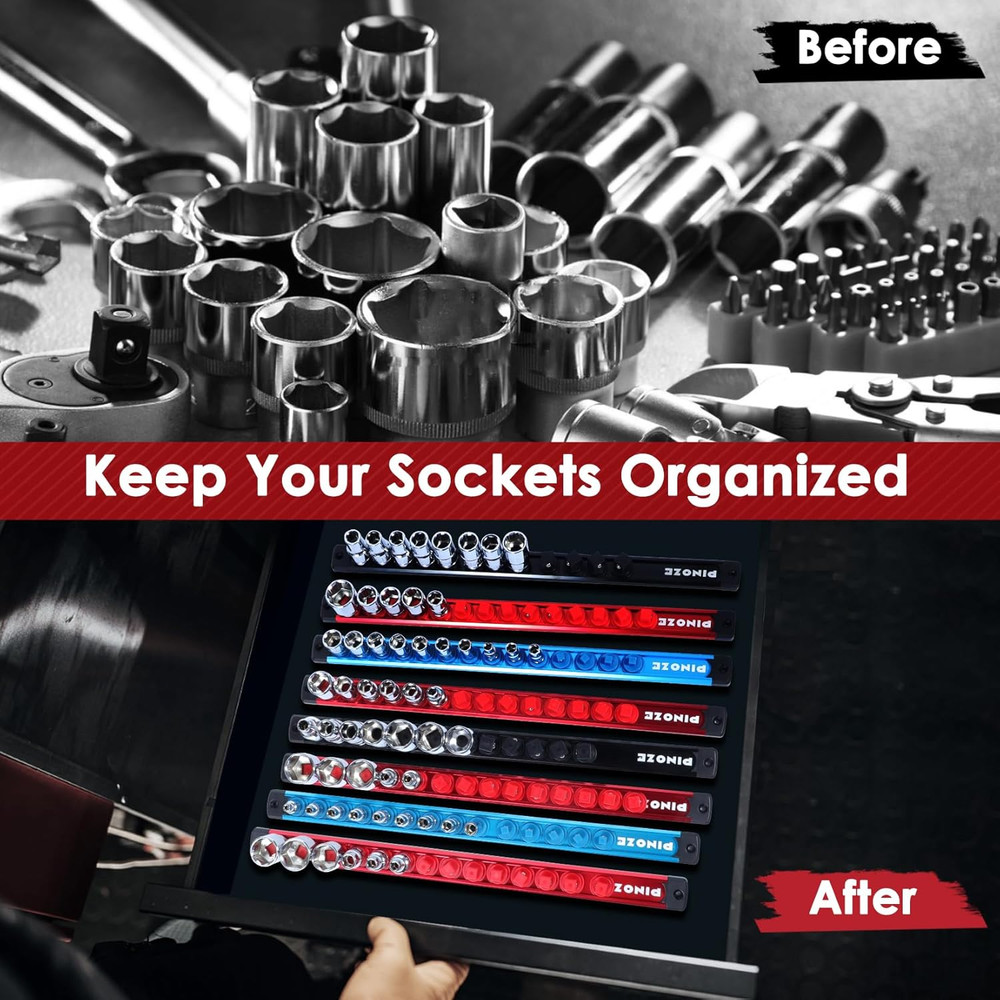 1/2" Magnetic Socket Holder Organizer - Aluminum Alloy Socket Rail Tray for Tool