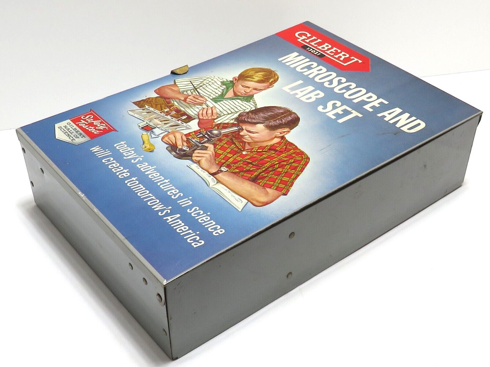 VINTAGE GILBERT #13021 MICROSCOPE & LAB SET COMPLETE SET w ORIGINAL BOX/CASE *