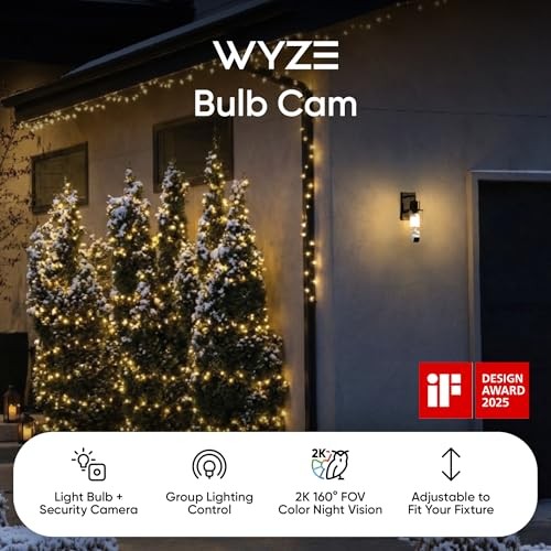 WYZE Bulb Cam Security Camera, 2K HD Outdoor Light 1 PACK, White