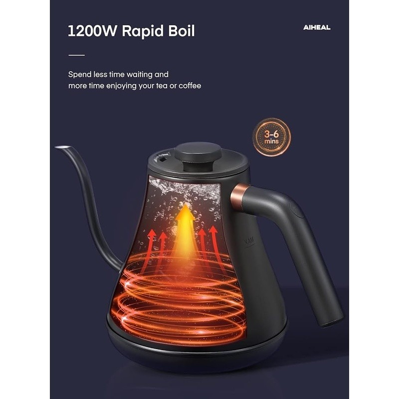 Electric Kettle Gooseneck Design Temperature Control LCD Display Auto Shut-Off