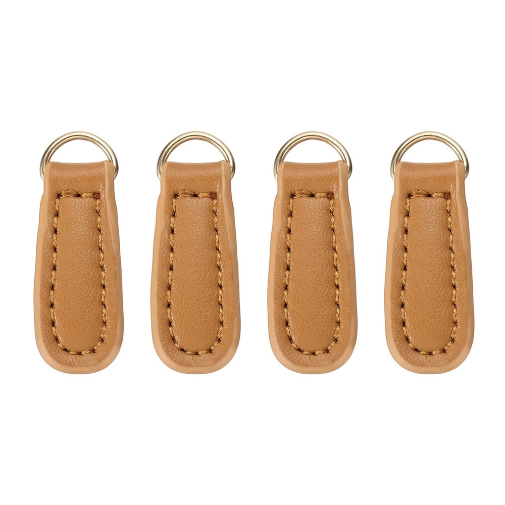 4Pcs Leather Zipper Pull, 1.61 Inch Cowhide Leather Zip Puller(Khaki)