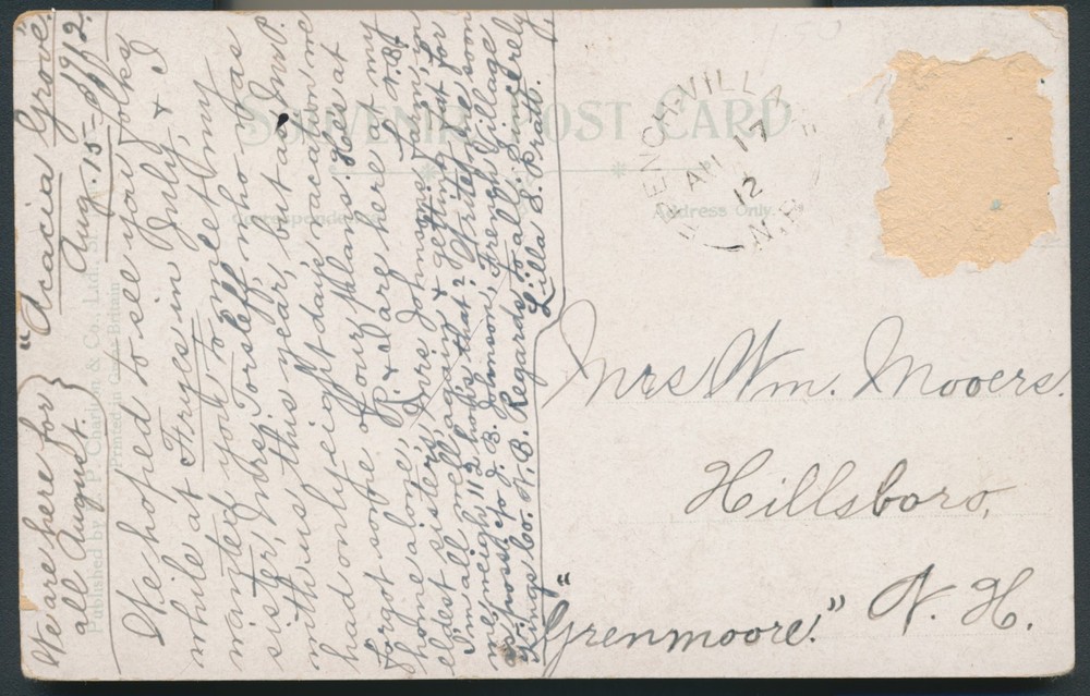 French Village, NB - 1912 Split Ring Cancel on Postcard