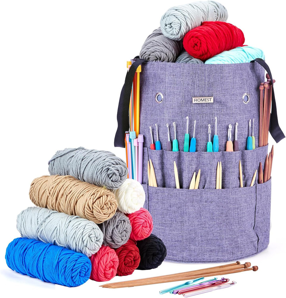 Large Crochet Bag with Customized Front Compartment for Knitting Accessories, Ya