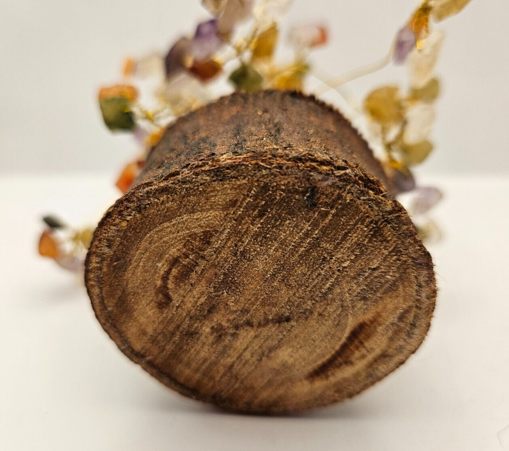 Copper Wire Multi Colored Gemstone Bonsai Tree & Wood Base - Vtg. Gemstone Tree