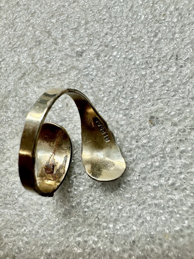 Vtg Silver ALPACA Mexico Turtle Fetish Adjustable Bypass Ring