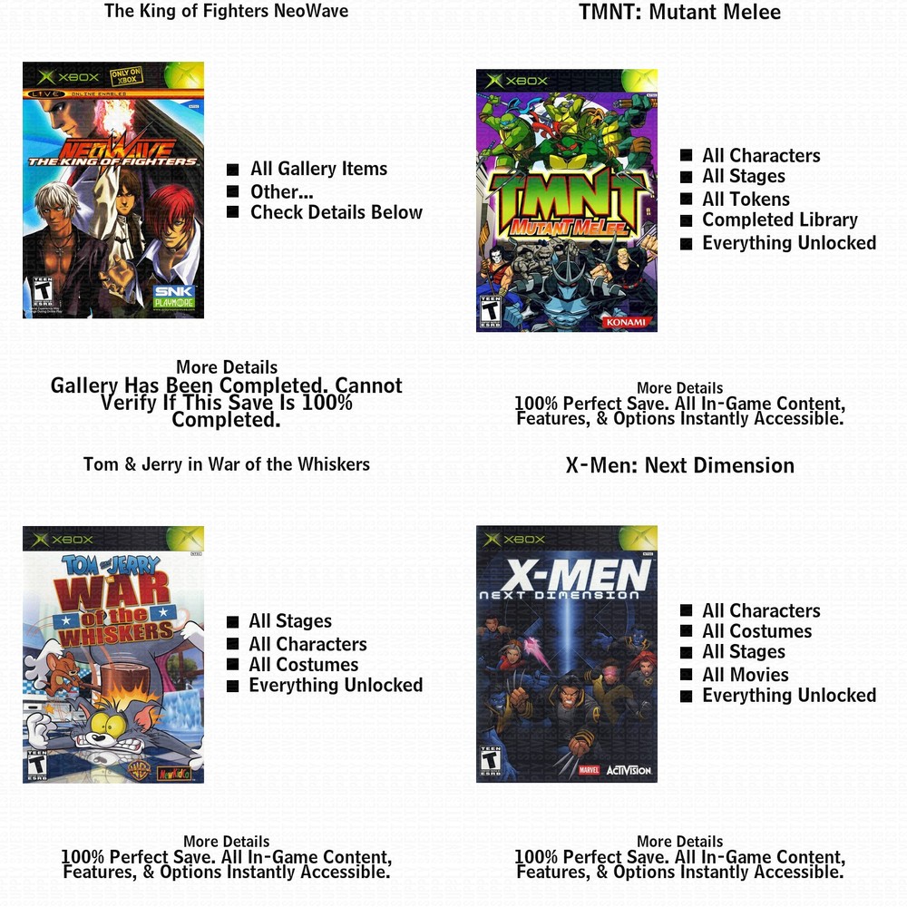 Capcom Fighting Evolution 100% Complete All Xbox USB Saves