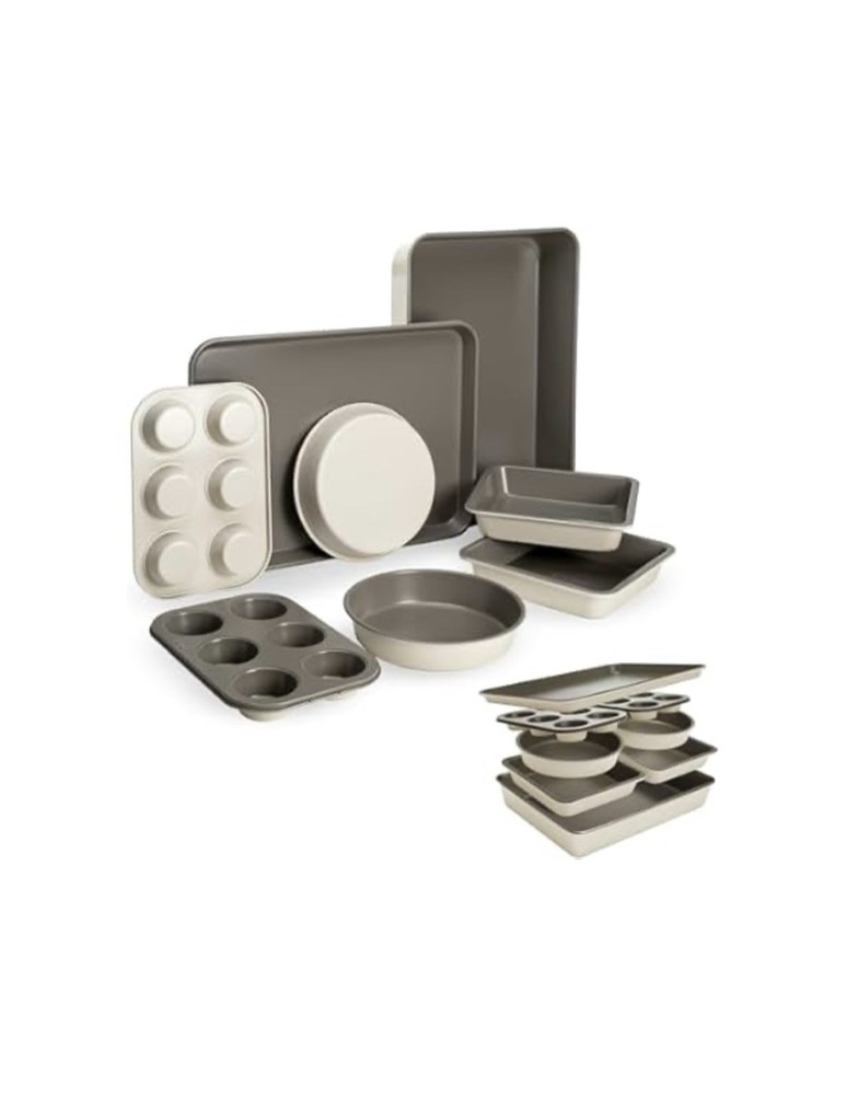 Goodful All-In-One Nonstick Bakeware Set, Stackable and Space 8-Piece, Linen