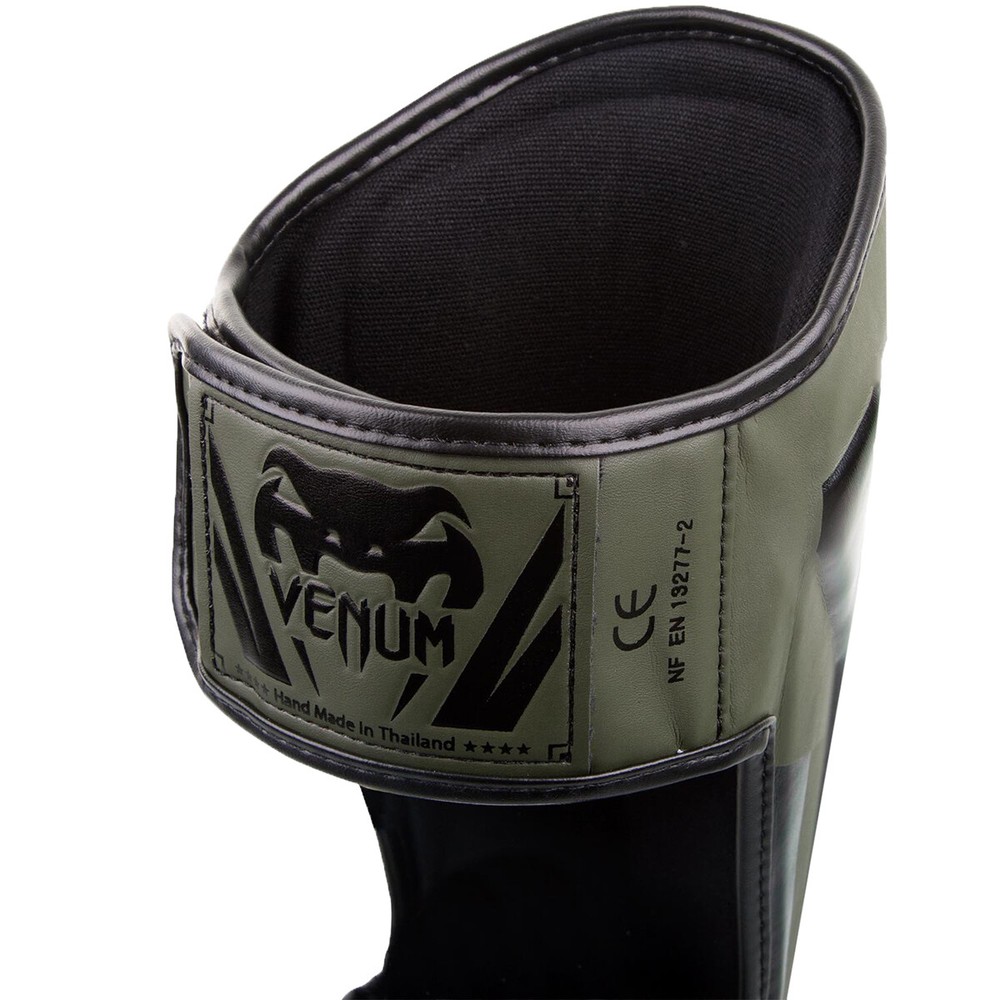 Venum Elite Lightweight Hook and Loop Shin Guards - Khaki/Black
