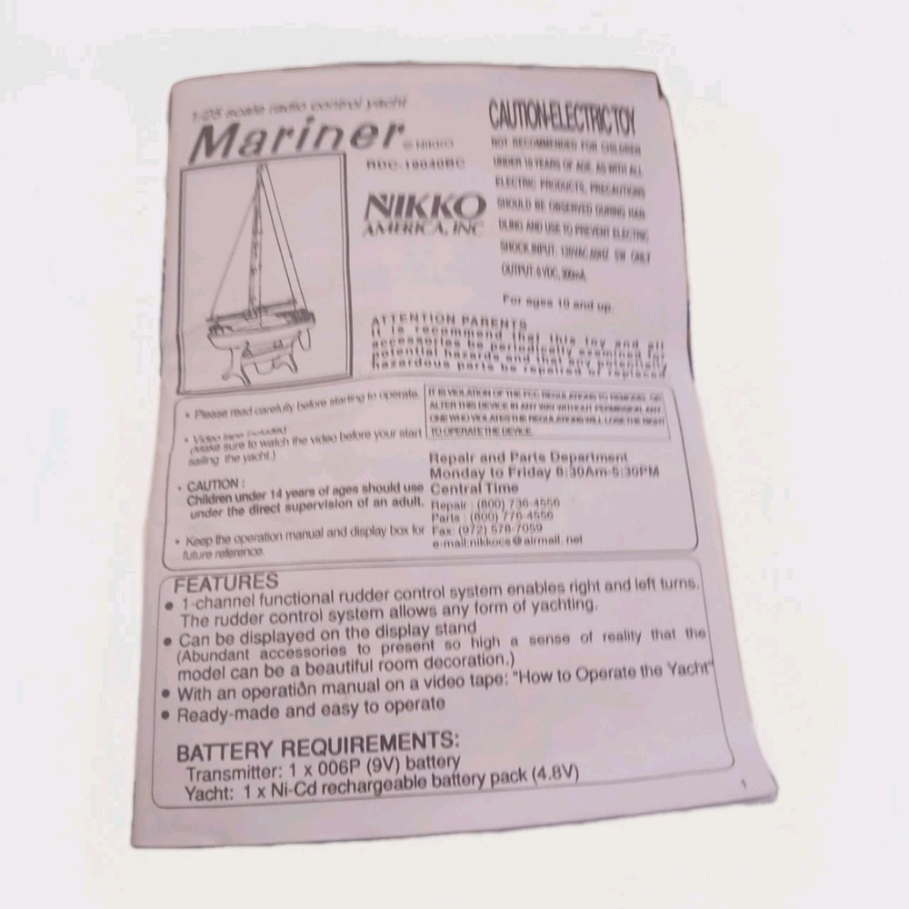 Nikko Mariner Sailboat RC Remote Controlled - Tested And Working! #19040BC