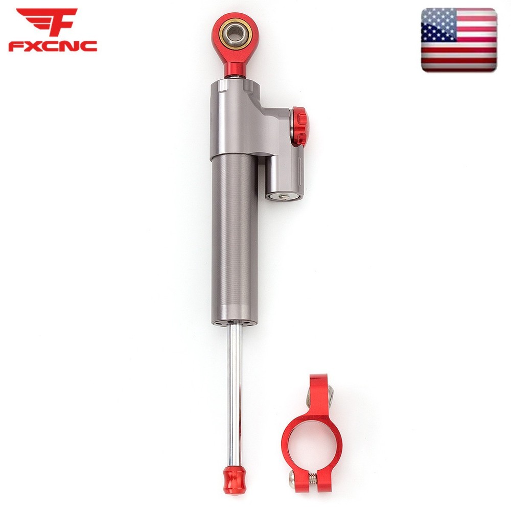 255MM 10" Universal FXCNC Adjustable Steering Damper Stabilizer Safety Gray+Red