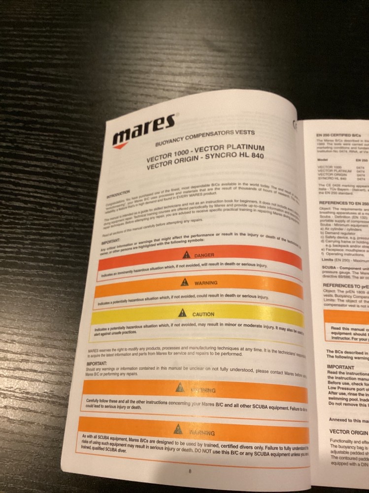 Mares Vector 1000 Vector platinum, Syncro HL 840 Owners Manual