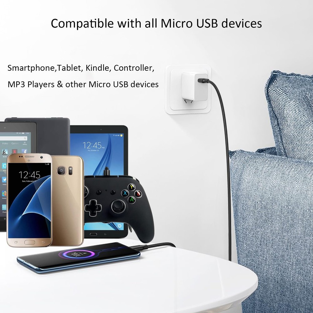 Pocxwa USB-A to Micro USB Charging Cable, 480Mbps Data Sync, 2.0 2-Pack