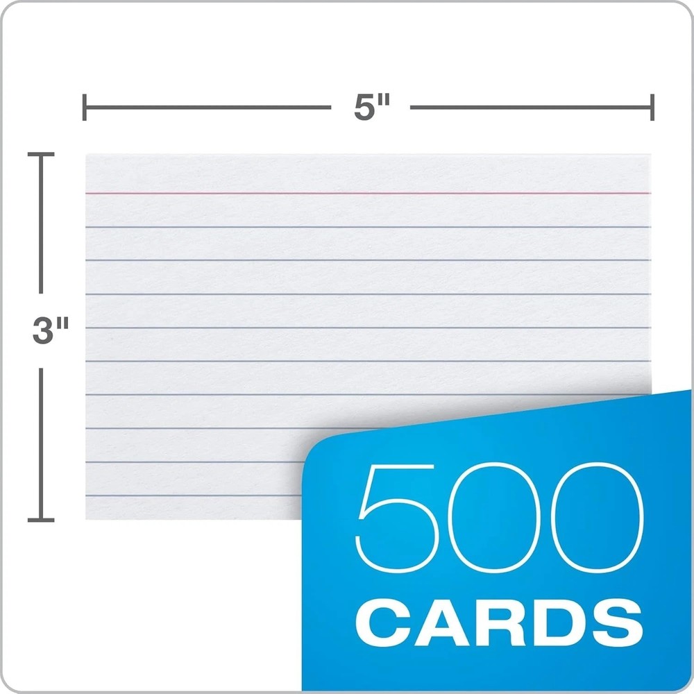 500 Count 3x5 Index Cards White Lined Front Blank Back Flashcards for Study Note