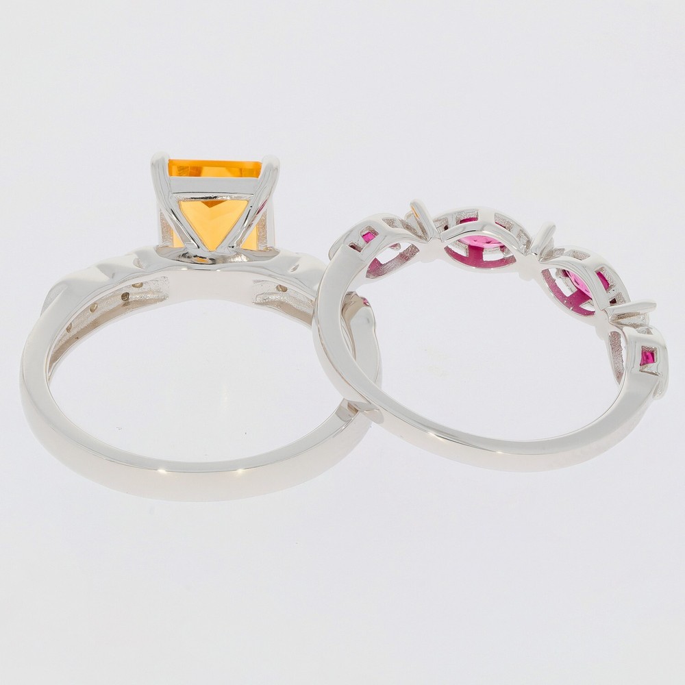 2 Pieces Set Sterling Silver Semi Mount Ring Setting Emerald OCT 9X7mm