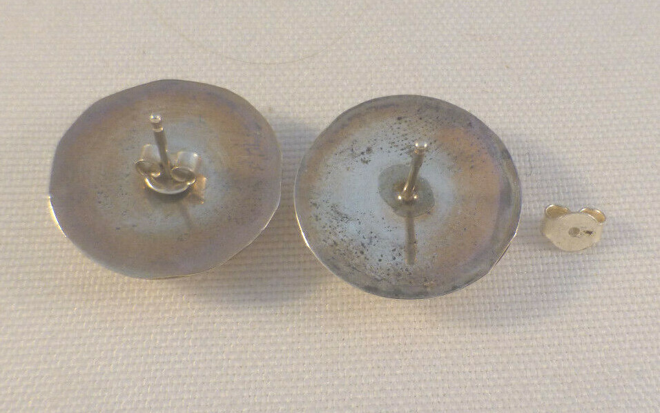 Native America All Sterling Decorated Button Style Earrings-3/4" Diameter