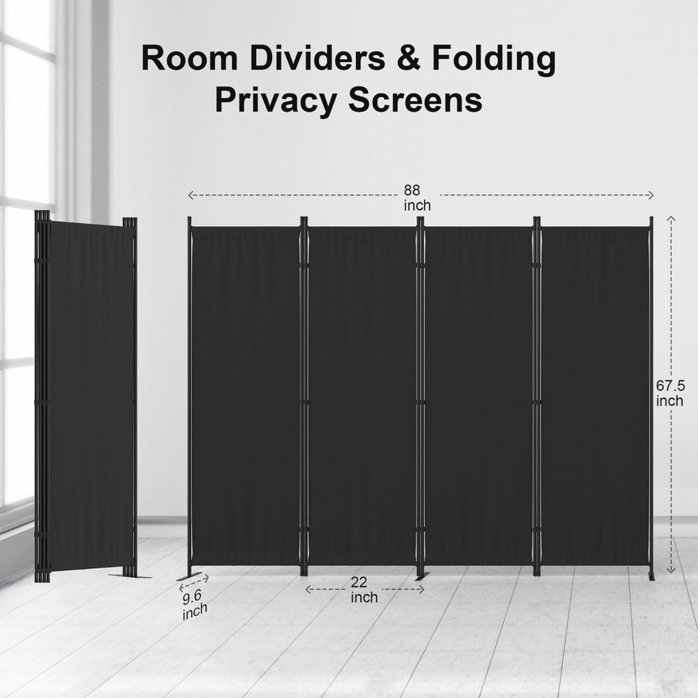 4 Panel Room Divider, 88''Folding Screen Portable Wall Partition Room Divider