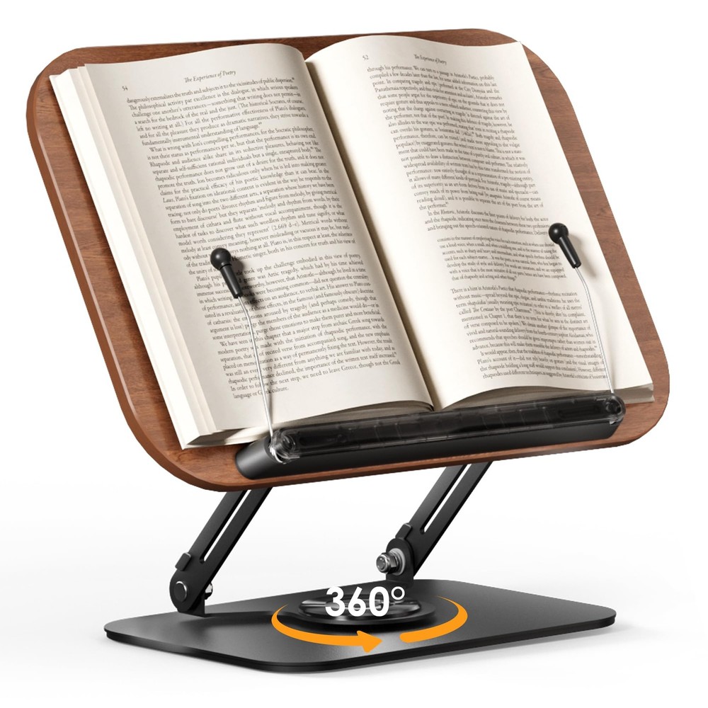 Book Stand for Reading, Adjustable Book Holder with 360° Rotating Bases, Fold...