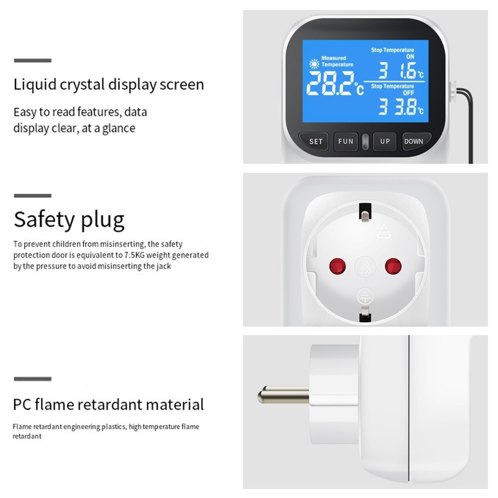 Digital Temperature Controller Socket Thermostat with Sensor Probe Heating Cooling4229