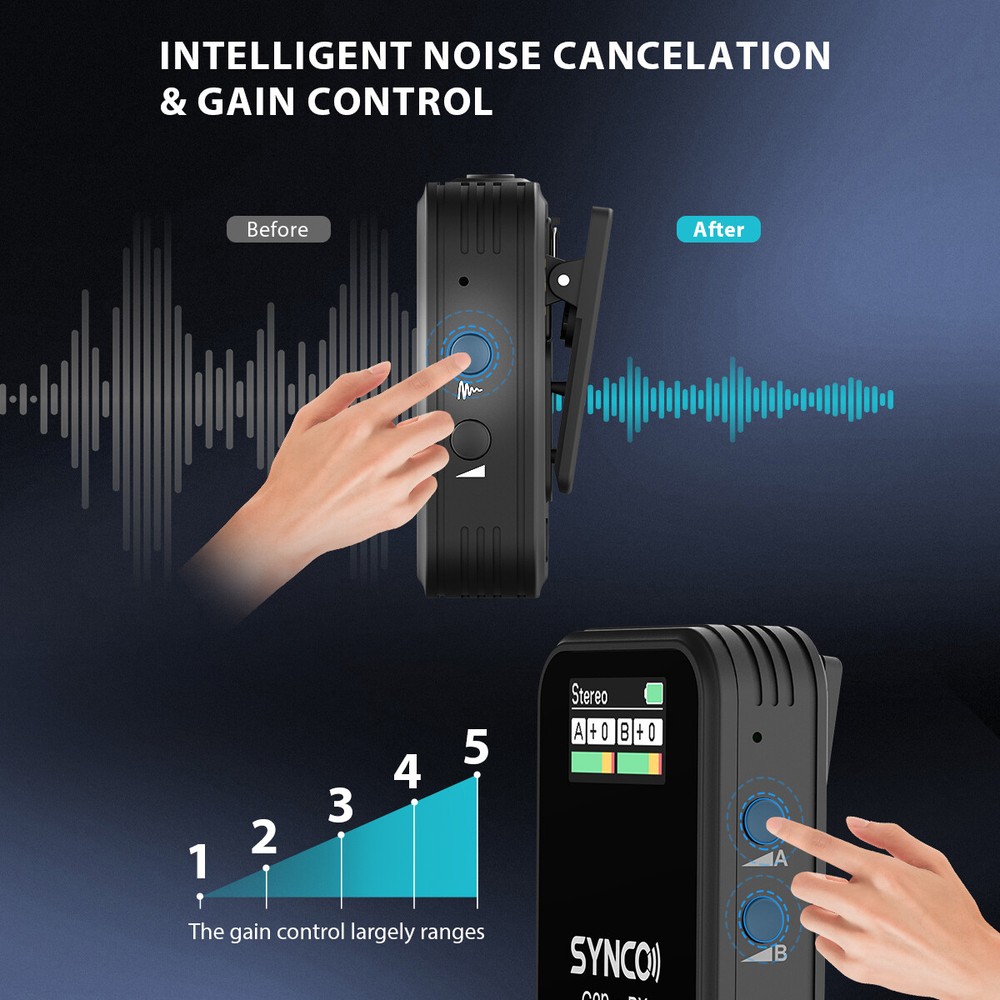 SYNCO G2(A2) Pro 2.4G Dual Wireless Lavalier Microphone Charging Case for Camera