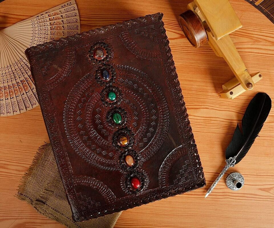 EXTRA LARGE Handcrafted Real Leather Seven Stone Embossed Book Journal Notebook