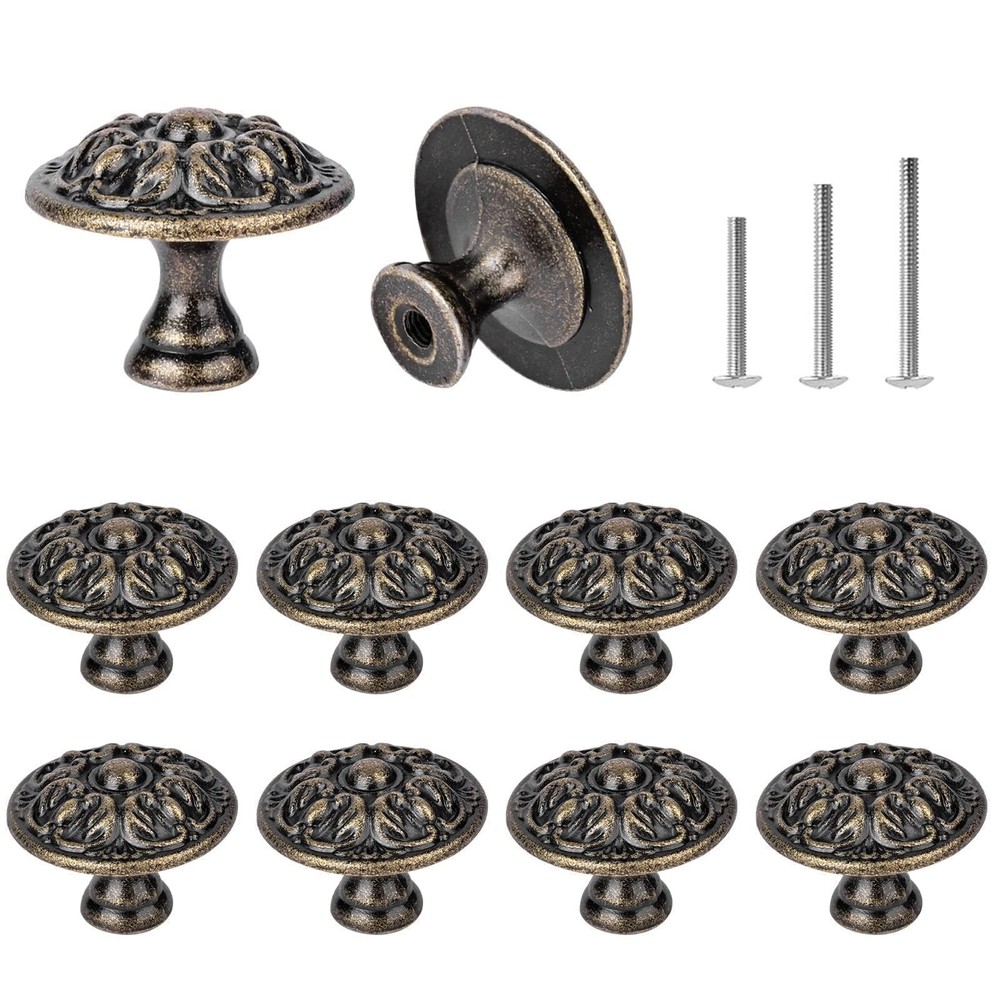 10x Euro Style Antique Brass Kitchen Cabinet Knobs Pull - Vintage Drawer and ...