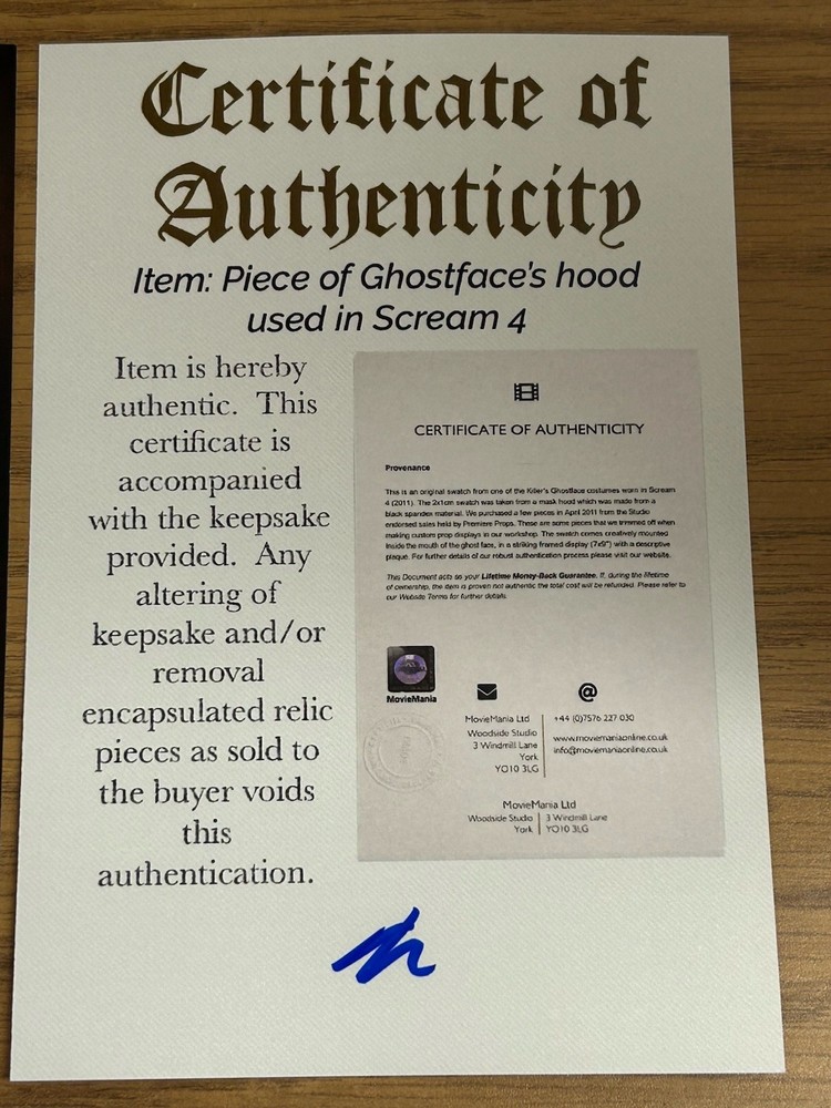Scream Ghostface Worn Prop Authentic Piece Relic Display Hollywood Scream 4