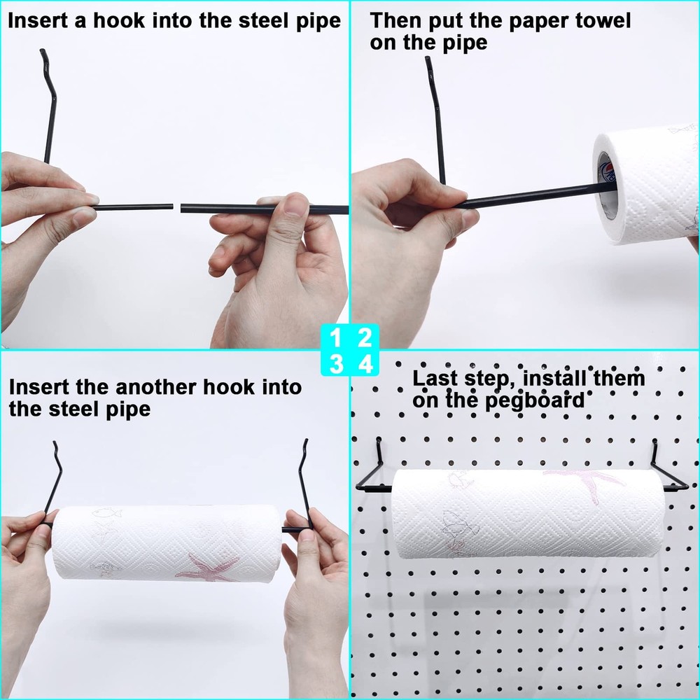 5 Pack Extendable Pegboard Paper Towel Holder,Pegboard Hook for Workshop,Gara...