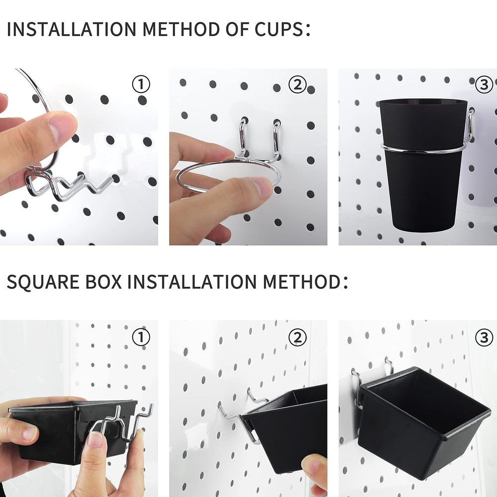 6 Sets Pegboard Bins Pegboard Cups with Hooks, Pegboard Hooks Assortment, Hooks