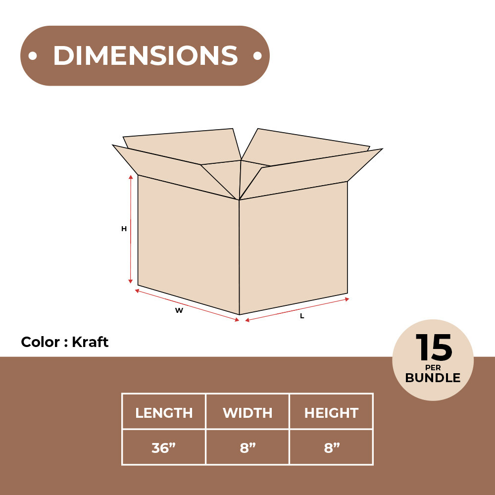 36 x 8 x 8" Double Wall Boxes, Brown 15/Bundle