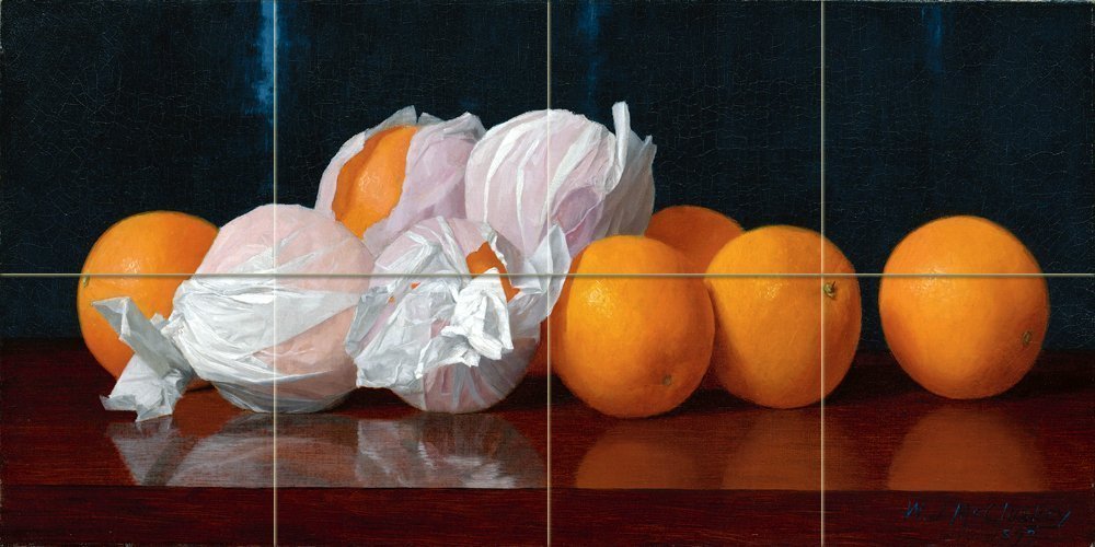 RAPPED ORANGES ON A TABLETOP W. McCloskey Tile Mural Backsplash Marble Ceramic