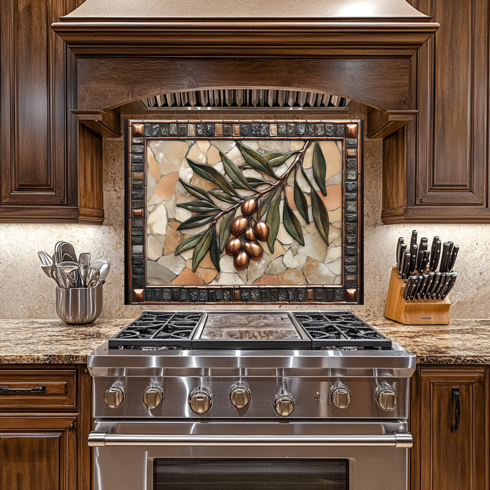 Olive Branch Copper Look Tempered Glass Kitchen Backsplash Panel