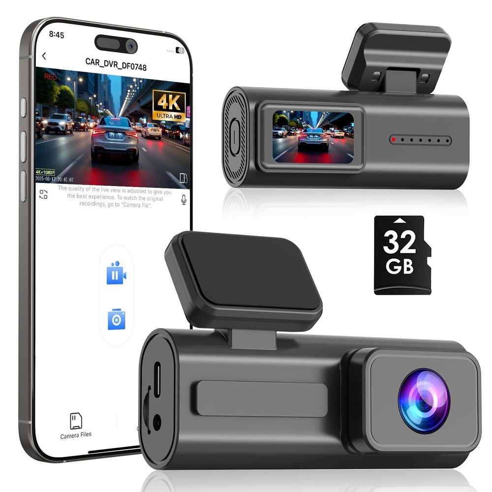 Dash Cam Front 4K, Camera for Car 1 Channel Cam, Black