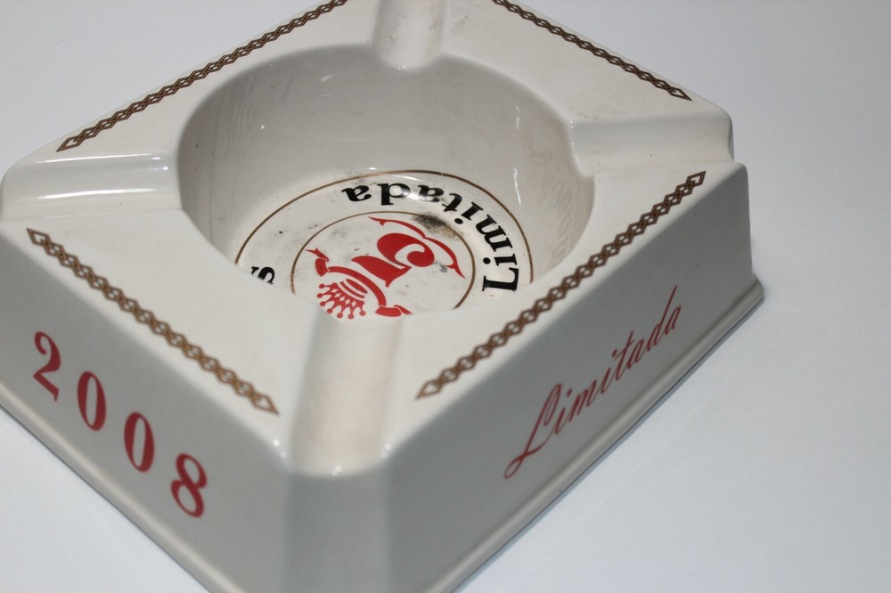 White 5 Vegas Limitada Ceramic Ashtray 8" x 9"