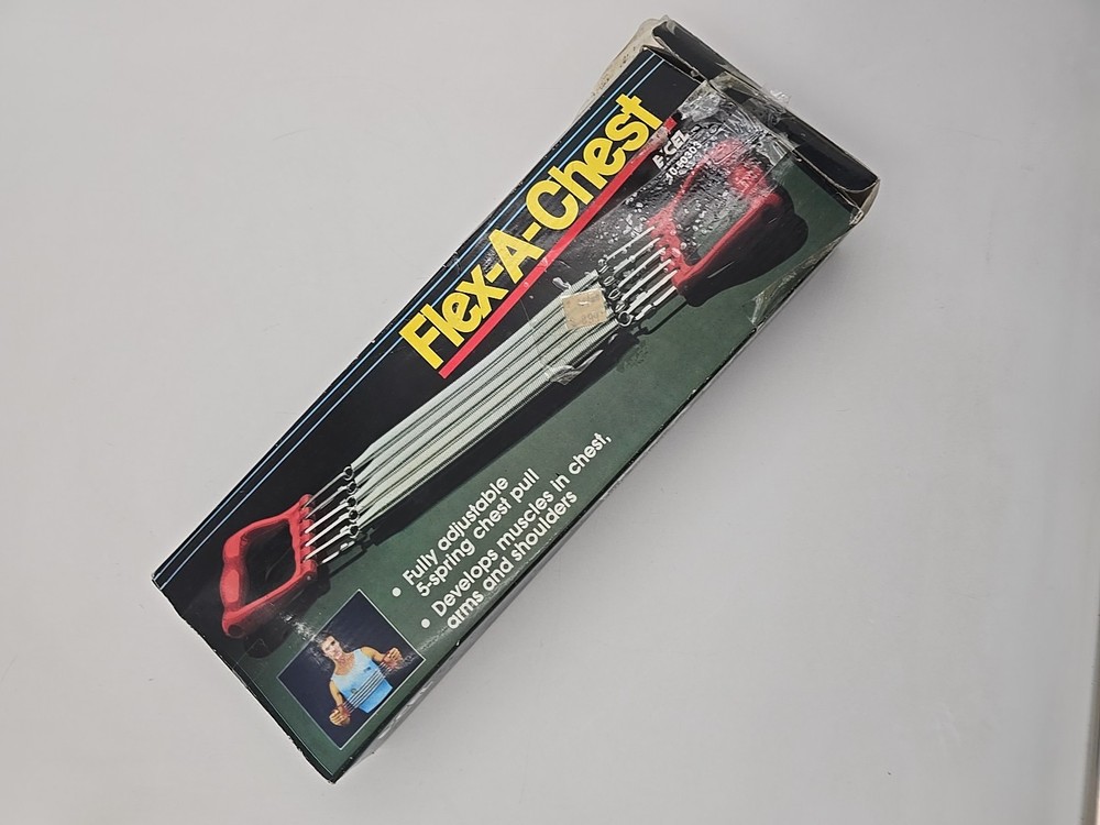 Red Handle Flex-A-Chest 5 Spring Chest Pull Gym Exerciser By Excel New Open Box