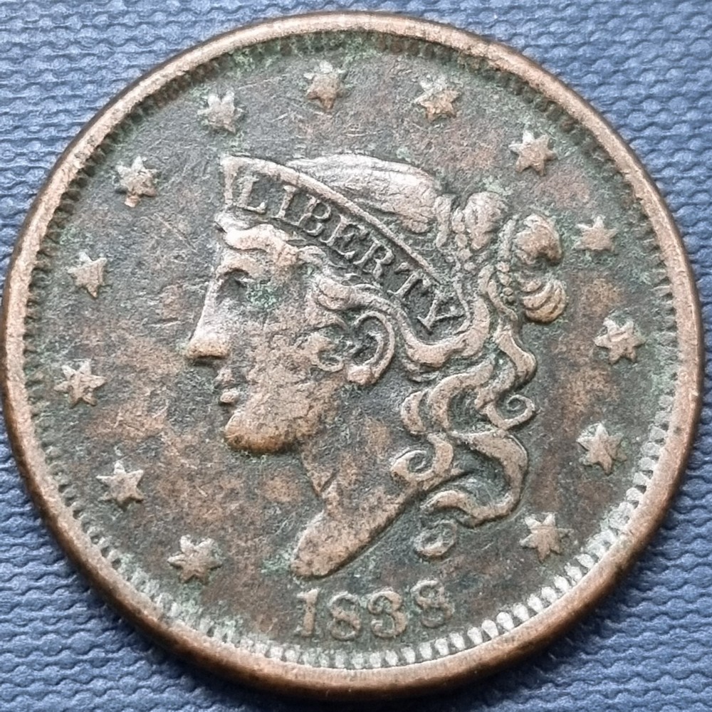 1838 Coronet Head Large Cent 1c Better Grade XF Details #76837
