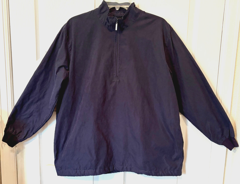 Page & Tuttle Mens Large 1/4 Zip Pullover Jacket Windbreaker Navy Blue Golf EUC!