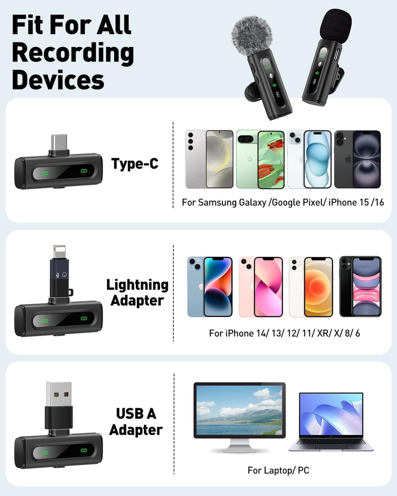 USB C Lavalier Microphone Wireless Mini Mic for Type-C Android Phone/Tablet/Pc V