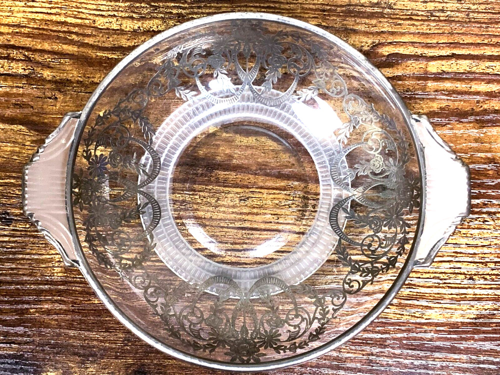 VTG Sterling Silver Overlay Handled Candy Dish 5 7/8” !