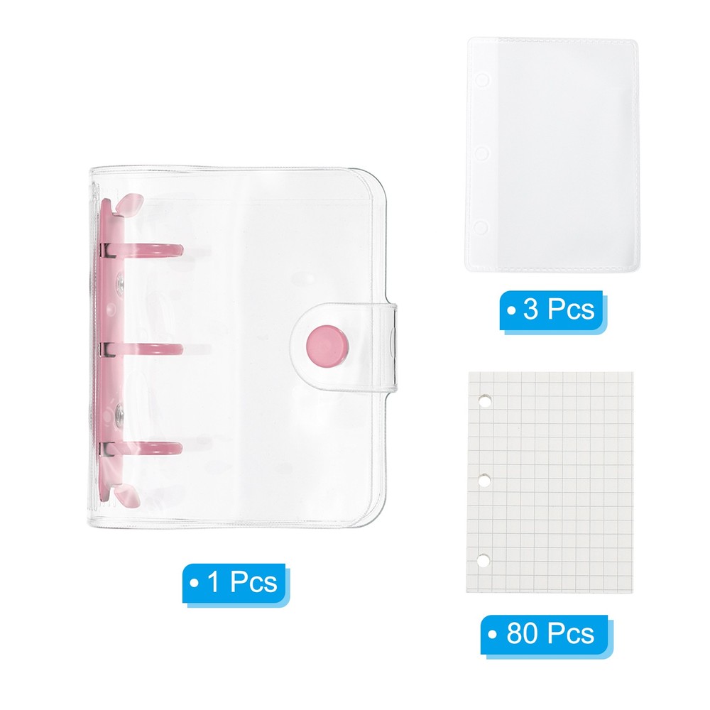 Clear 3 Ring Binder Cover, PVC Notebook Binder Refillable Loose Leaf, Pink