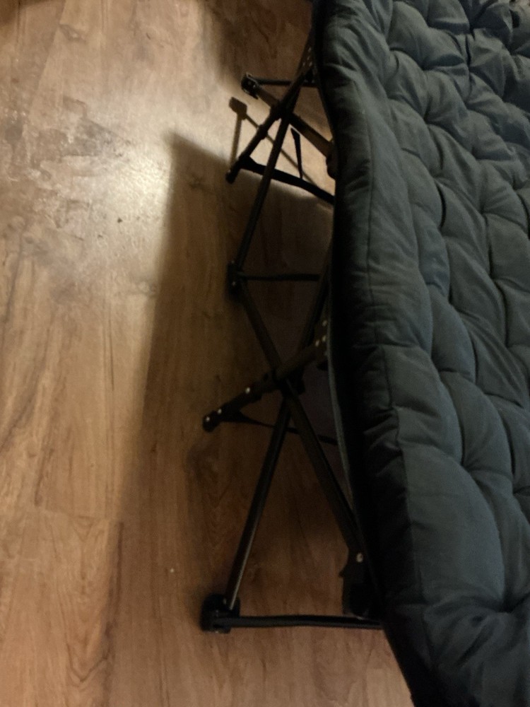Foldable Portable Black Camping Cot And Mattress Pad