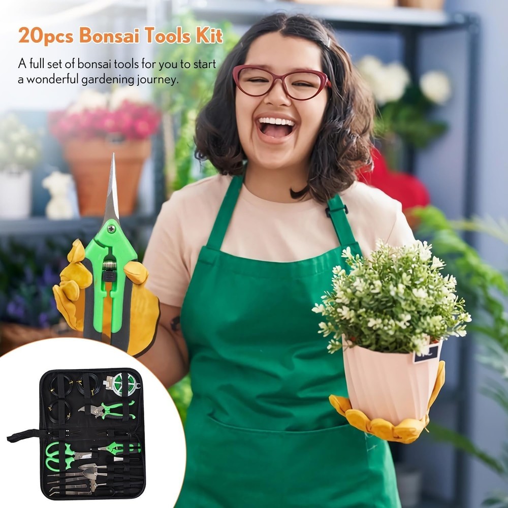 Bonsai Tools Kit 20 Pcs Garden Tools Set for Starters, Includes Bonsai Wire K...