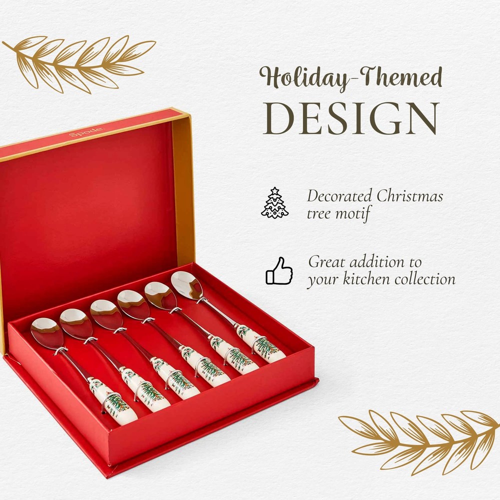 Spode Christmas Tree Teaspoons Holiday Silverware for Desserts and Beverages ...