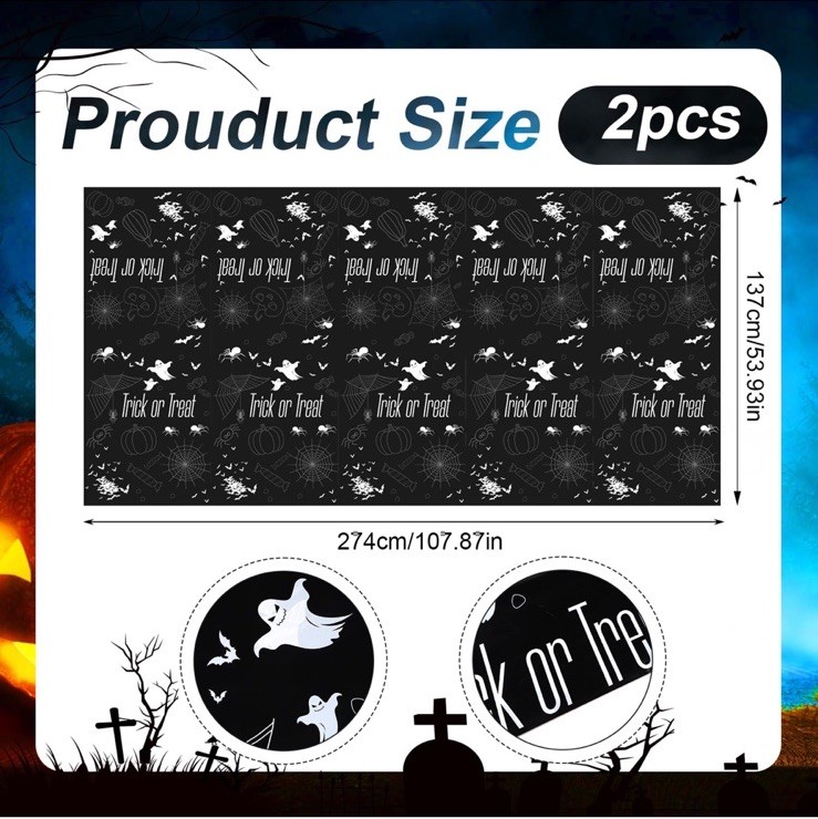 2 Pack Halloween Plastic Tablecloth Bats Ghosts Trick Or Treat
