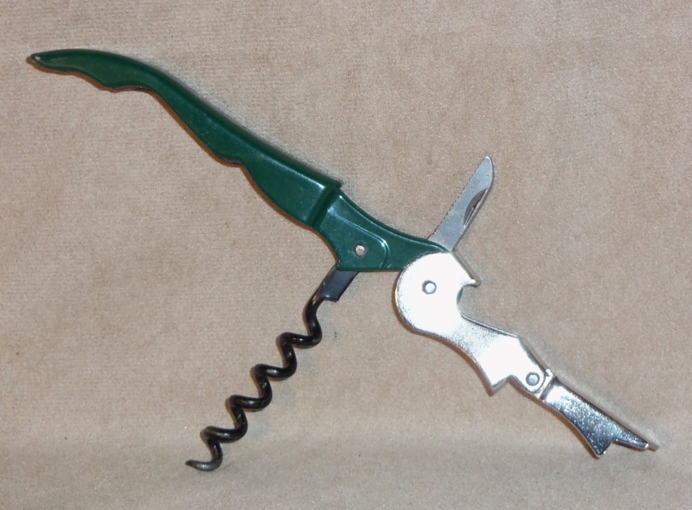 Pulltap's Double-Hinged Waiters Corkscrew Stainless Steel w Green + Label Cutter