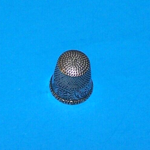 Vintage Sterling Silver #12 Monogram / Engraved Thimble & Crochet Thimble Holder