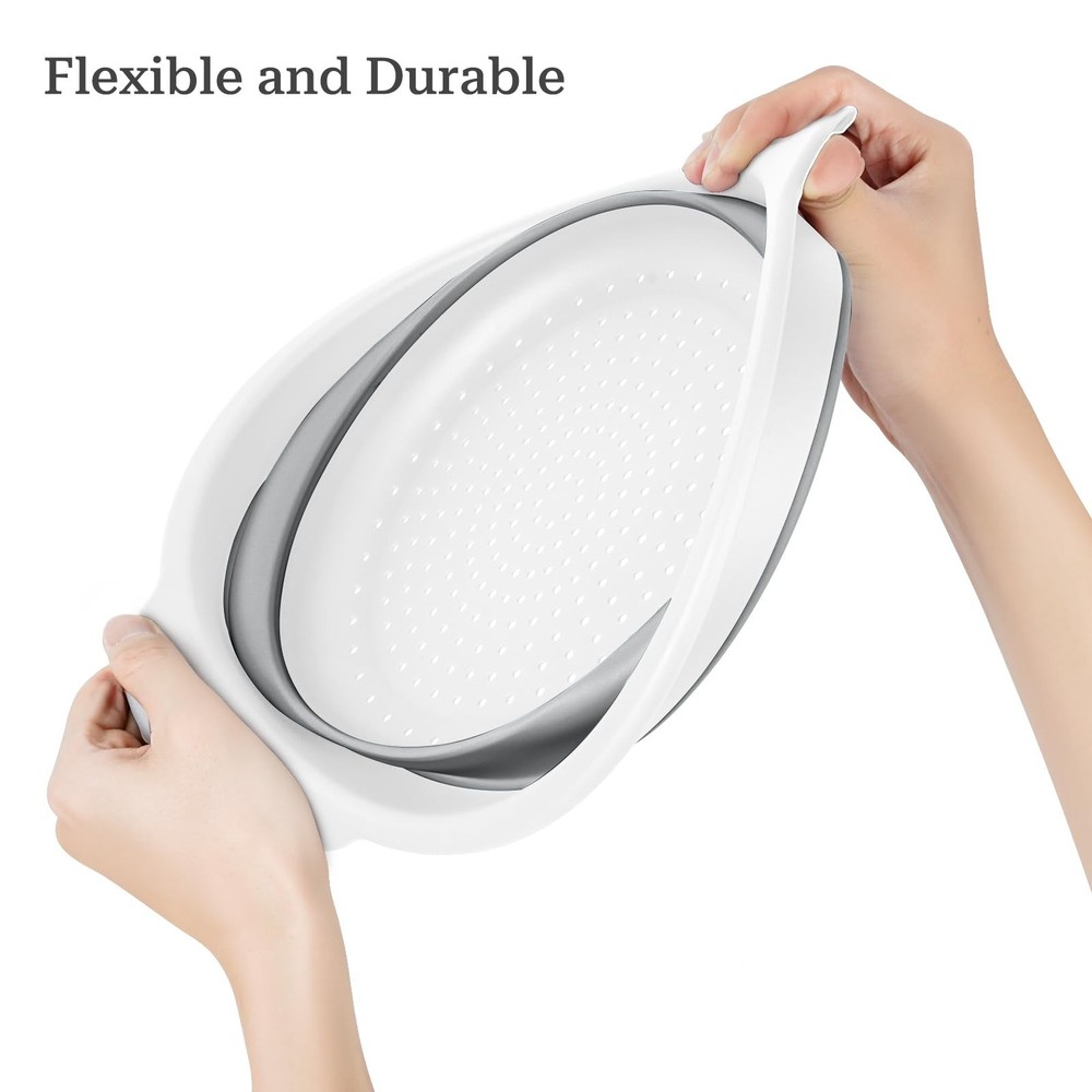 Collapsible Colander 3-Pack Set Space-Saving Foldable Kitchen Strainer with N...