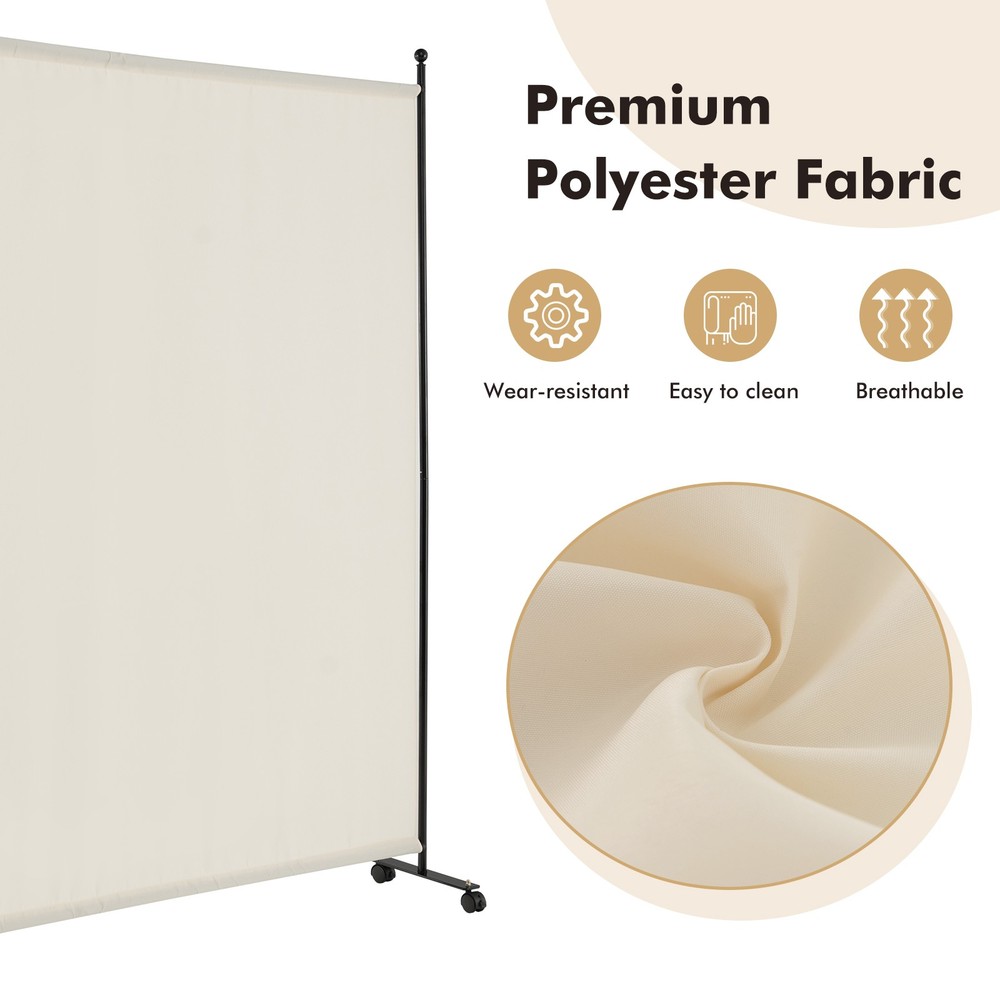 6' Single Panel Room Divider w/ Wheels Rolling Fabric Partition Privacy Screen