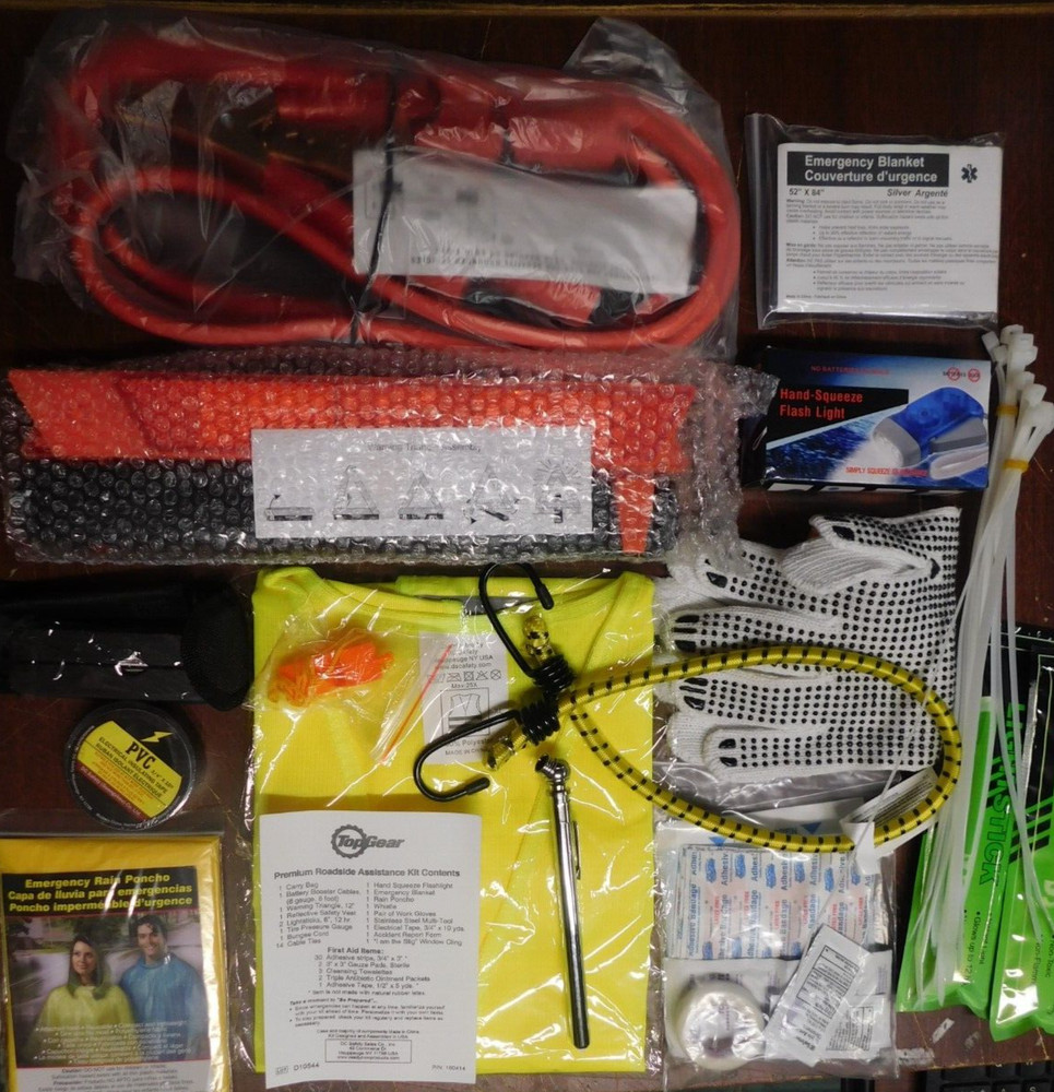 Top Gear Roadside Safety Kit - Bag, Warning Triangle, Cables,First Aid + More