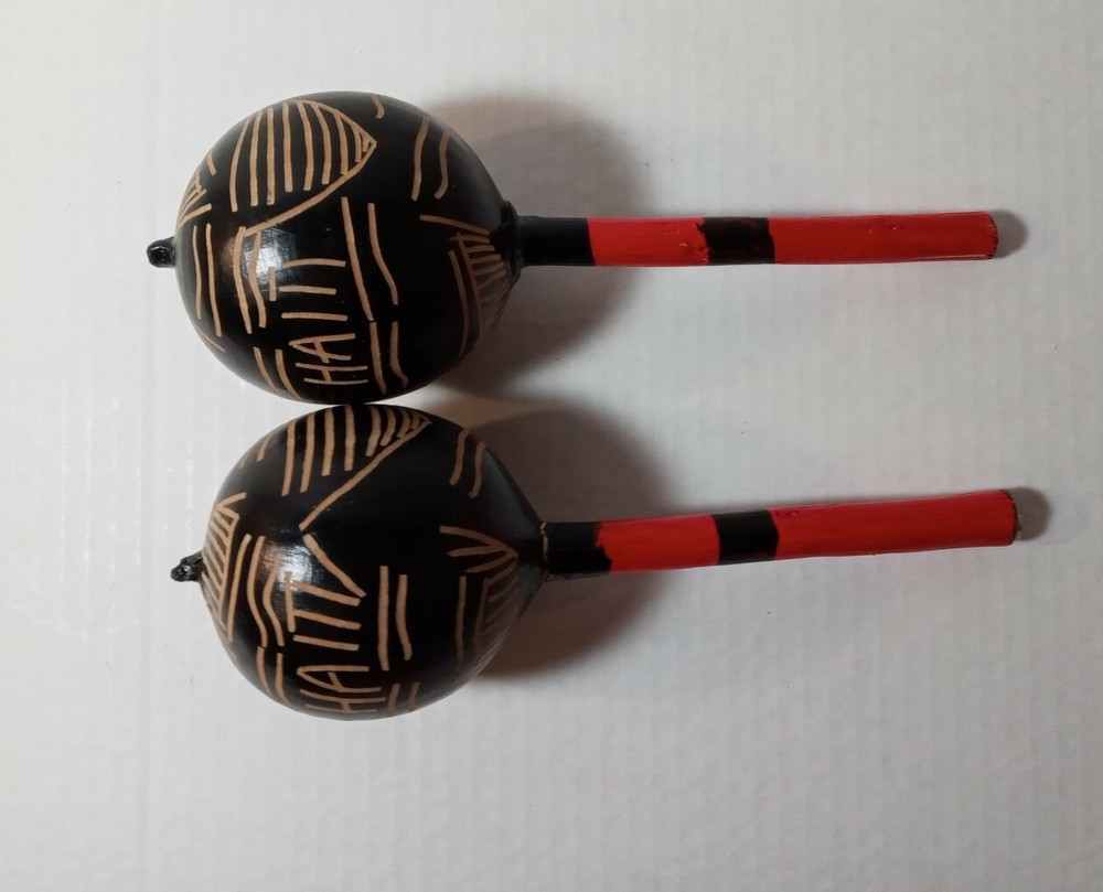 Maracas Haiti Black & Red Painted 8" Tall